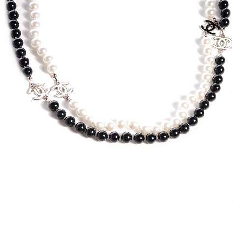 black and white bead necklace chanel|long Chanel necklace with pearls.